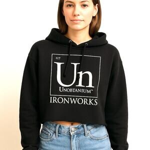 Periodic Table of Elements 117 UN Black Cropped Hoodie Bella And Canvas Medium